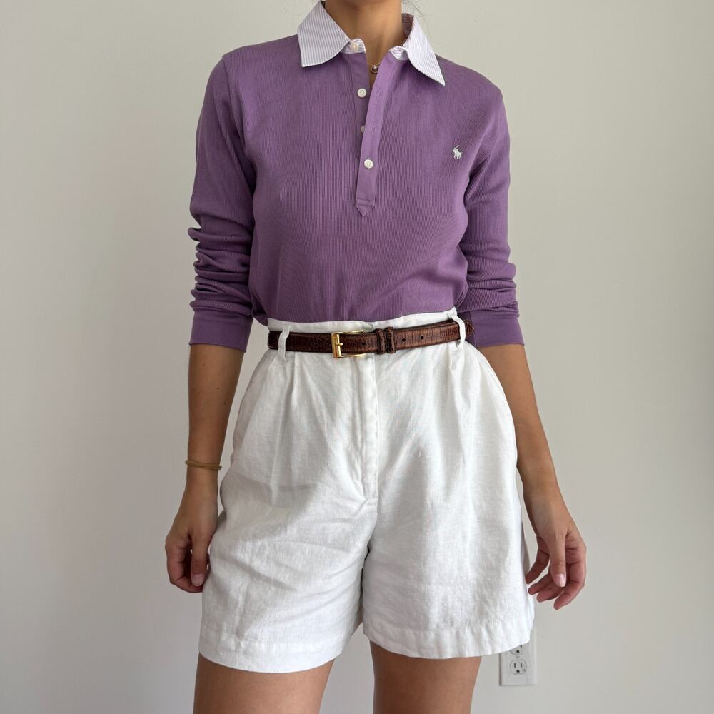 Ralph Lauren Polo Shirt Womens XL Purple Rugby Cotton Rib Knit Contrast Collar - Picture 2 of 10